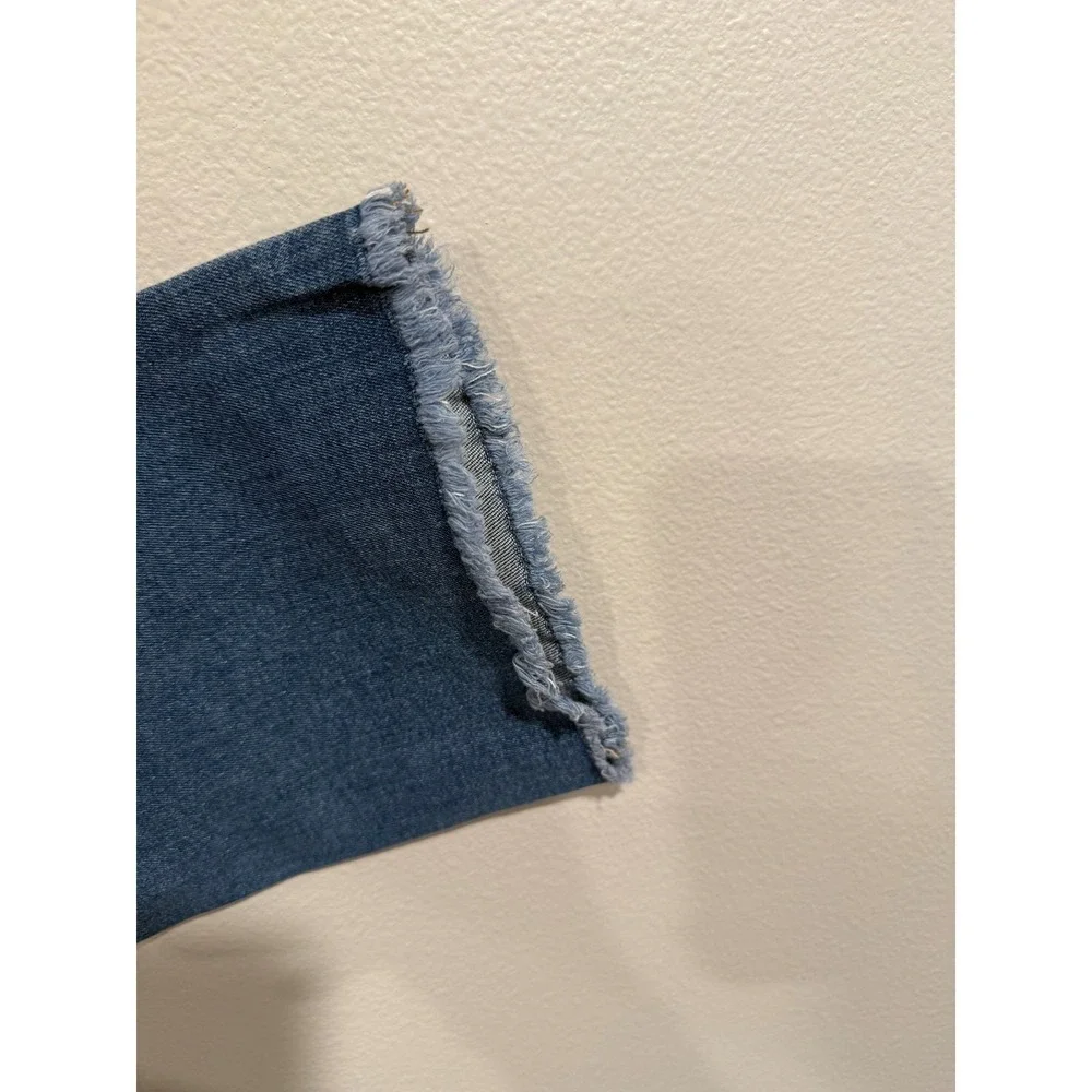 Seven7 The Soho Jeans Women's 6 Blue Denim Straight Stretch High-Rise Frayed Hem